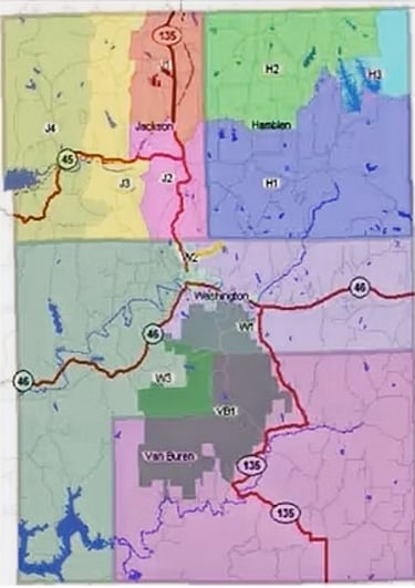 Map showing precincts in Brown County