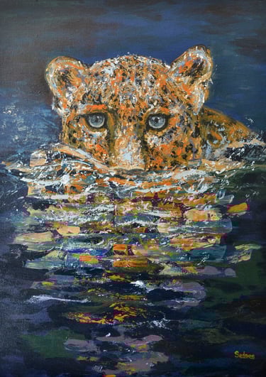 a painting of a jaguar in the water