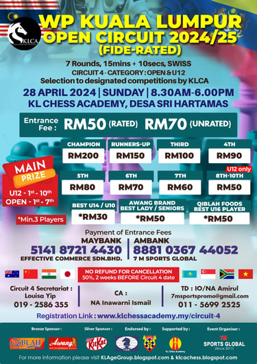 2024/25 WP Kuala Lumpur Open Circuit - Circuit 4. KL Chess Academy. Malaysia Chess Tournament. 