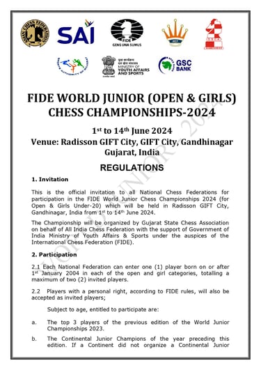 FIDE Chess World Junior U20 Championship 2024. India Chess