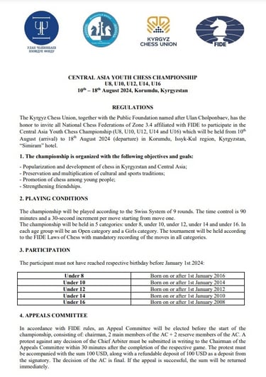 Central Asia Youth Chess Championship 2024. Kyrgyzstan Chess. ACF Chess. Asian Chess Federation