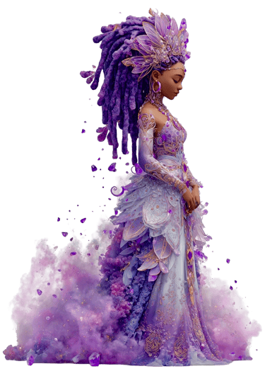 Crown Chakra Goddess with hues of violet gown and purple crown