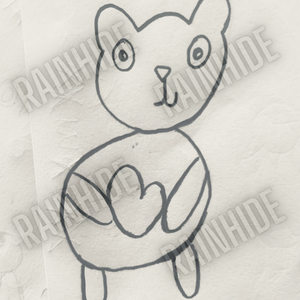 a drawing of a cat with a heart in it