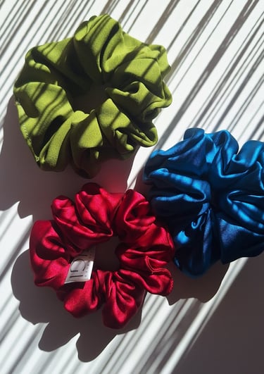 Scrunchies green, red and blue