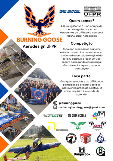 Panfleto com informações sobre a equipe para entregar em feiras, com logo dos patrocinadores embaixo