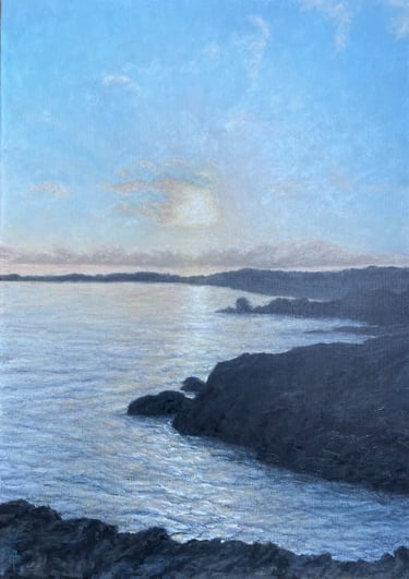 Tableau à l'huile sur châssis - Coucher de soleil en Cornouaille