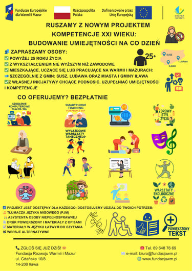 Plakat informacyjny projektu „Kompetencje XXI wieku: Budowanie umiejętności na co dzień”.