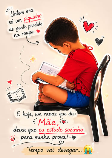 MENINO ESTUDANDO E A FRASE TEMPO VAI DEVAGAR