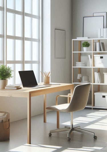 a desk with a laptop and a laptop on a desk