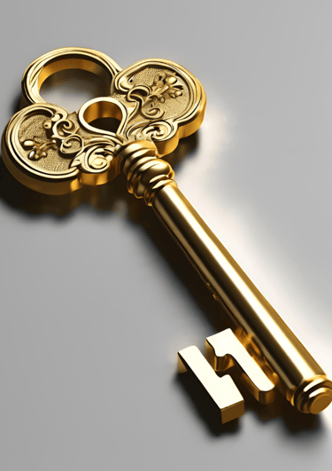 a golden keyhole keychaik with a heart shaped key