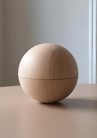 a wooden sphere with a wooden lid and a wooden lid