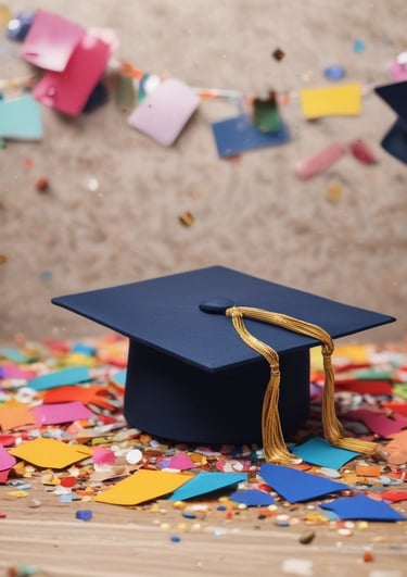 a bunch of red and blue balloons with white lettering