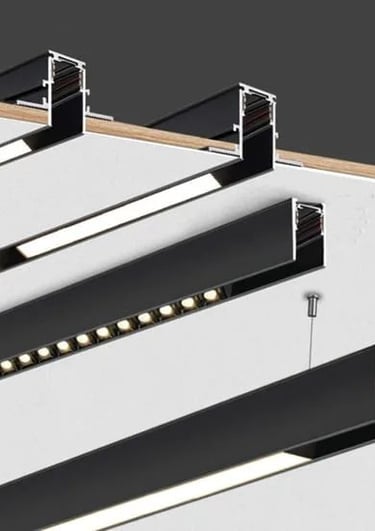 Modern magnetic track lighting system with adjustable spotlights