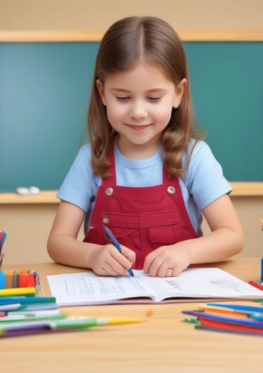 Colorful children painting and drawing together at a table