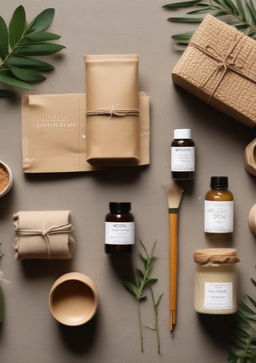 A collection of self-care products in a serene setting.
