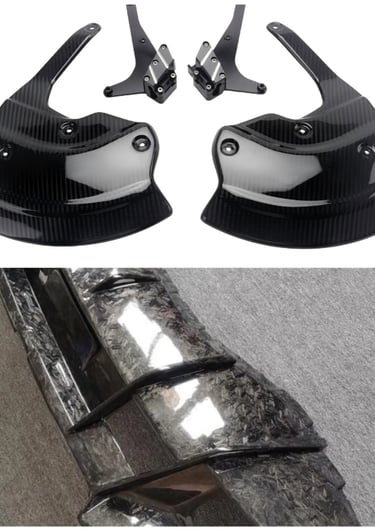Carbon fiber motorcycle brake cooling ducts and forged carbon fiber body fairing parts for performance racing.