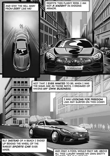 Fatal-Ray indie comic page crime noir sports car