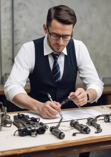 Set of diesel fuel injectors displayed neatly on a metal surface