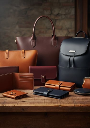 Bolsas, carteras y carterones de piel de res y de borrego en diversos colores y texturas