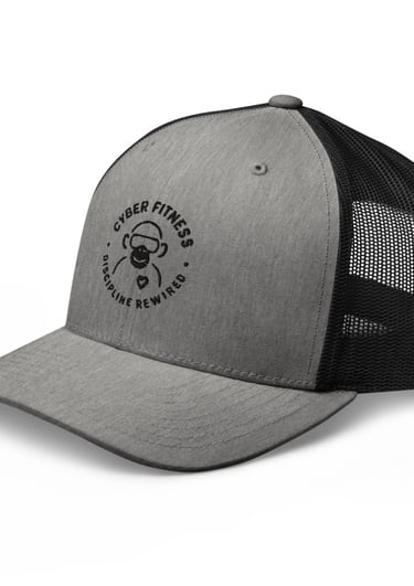 Cyber Fitness Discipline Rewired trucker hat in grey and black