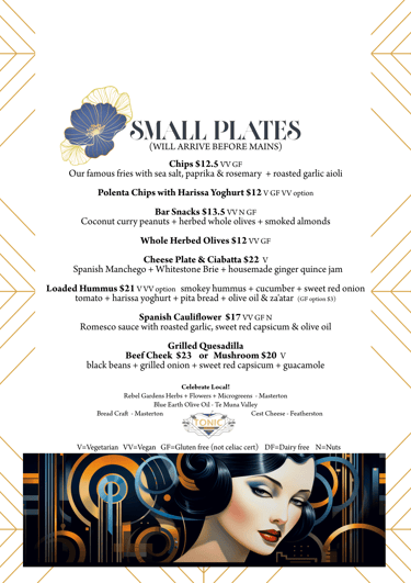 Small Plates Tapas Menue for Tonic Bar & Bistro in Martinborough Wairarapa