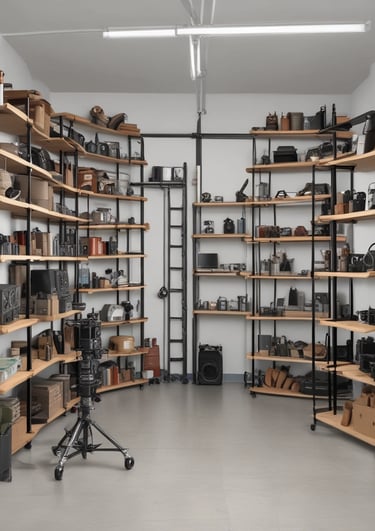 Softbox and LED panels set up for a portrait shoot in a bright studio