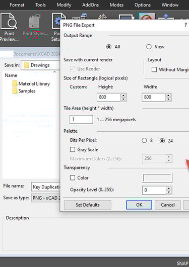PNG File Export in xCAD
