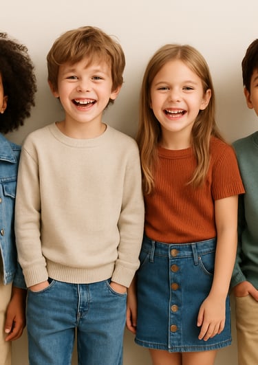 A diverse family smiling outdoors, each wearing vibrant clothing from Stylesphere's latest collection.