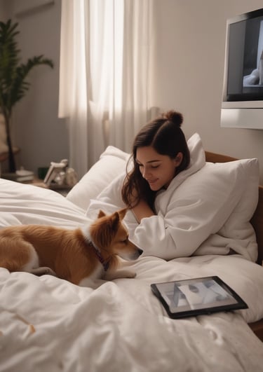  a wideo with  dog with a bed with a person