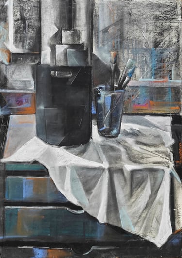 Trapo blanco, pastel del artista pintor Argi Girón. Rag brushes pastel artist painter