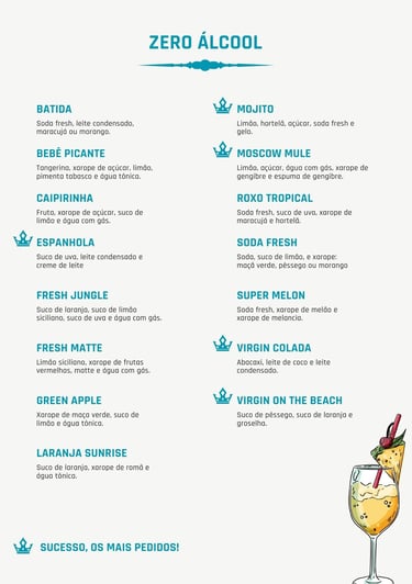 pacote open bar sem álcool