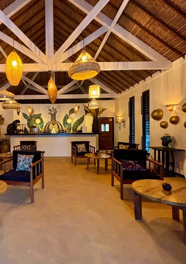 Vue du bar de l'hôtel de luxe Maison Fimela dans le Sine Saloum