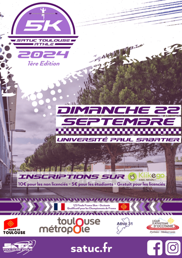 5km FFA open du SATUC TOULOUSE ATHLE le dimanche 22 septembre 2024 à l'Université Paul Sabatier