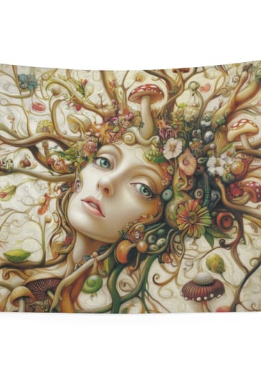 trippy mushroom woman tapestry