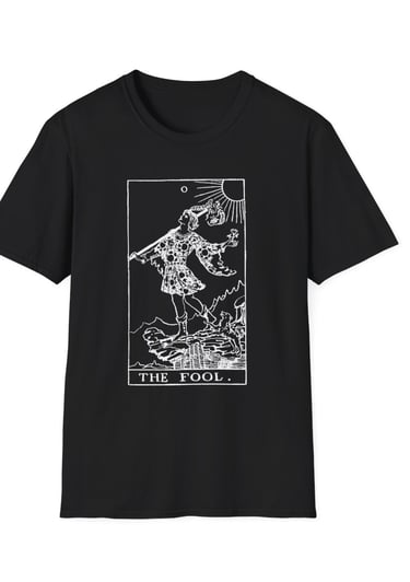 black and white the fool tarot t-shirt
