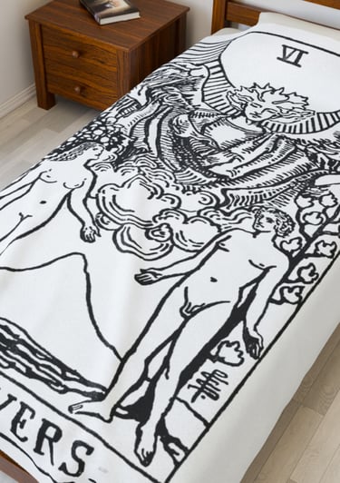 black and white the lovers tarot plush blanket