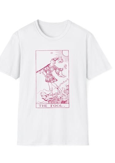 white and pink the fool tarot t-shirt
