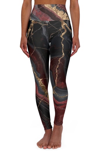 black red gold marble leggings