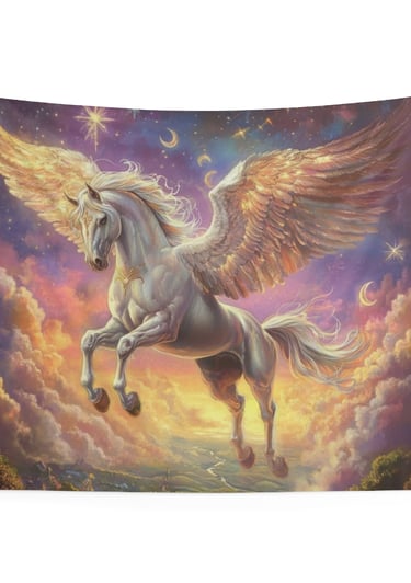 colorful pegasus tapestry