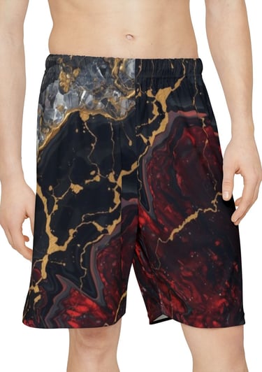 man wearing crystal marble shorts