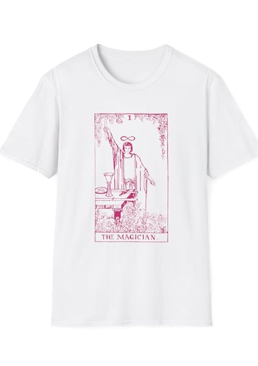 white and pink the magician tarot t-shirt