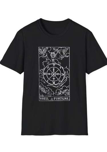 blsck and white the wheel tarot t-shirt