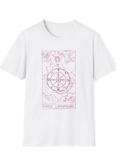 white and pink the wheel tarot t-shirt