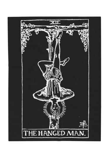 black and white the hanged man tarot blanket