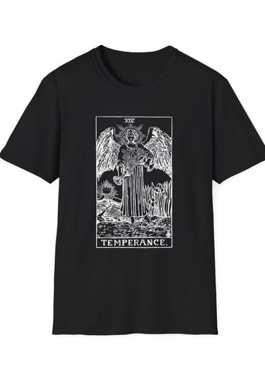 black and white temperance tarot t-shirt