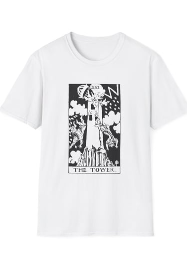 black and white the tower tarot t-shirt