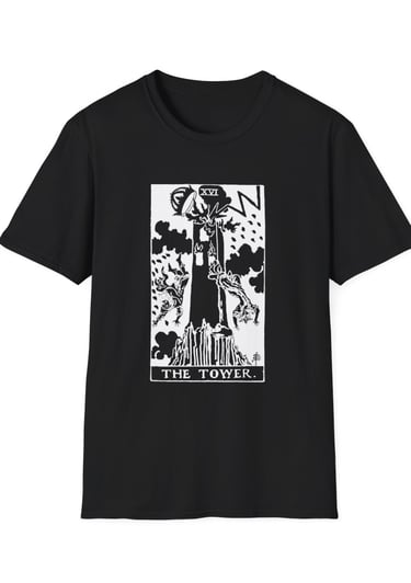 black and white the tower tarot t-shirt