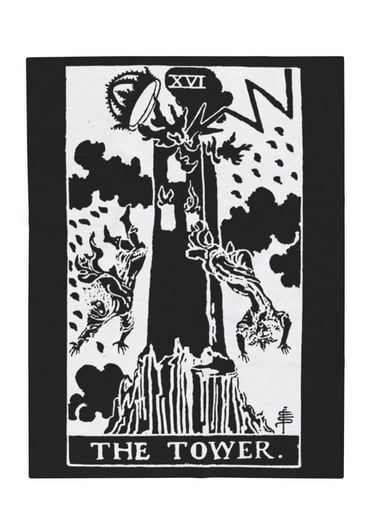 black and white the tower tarot blanket