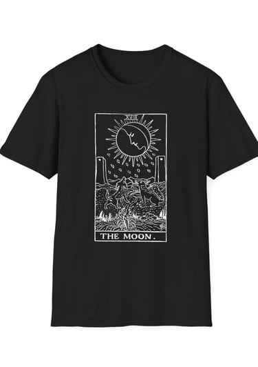 black and white the moon tarot t-shirt