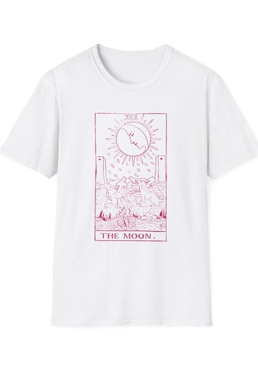 white and pink the moon tarot t-shirt